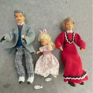 Vintage Erna Meyer Dollhouse Doll Family of 3 Mom Dad Daughter Miniature RARE